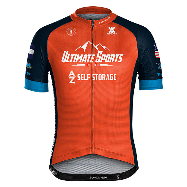 Ultimate Sports Team Cycling Jersey Orange Blue Full Zip Fitted Shor