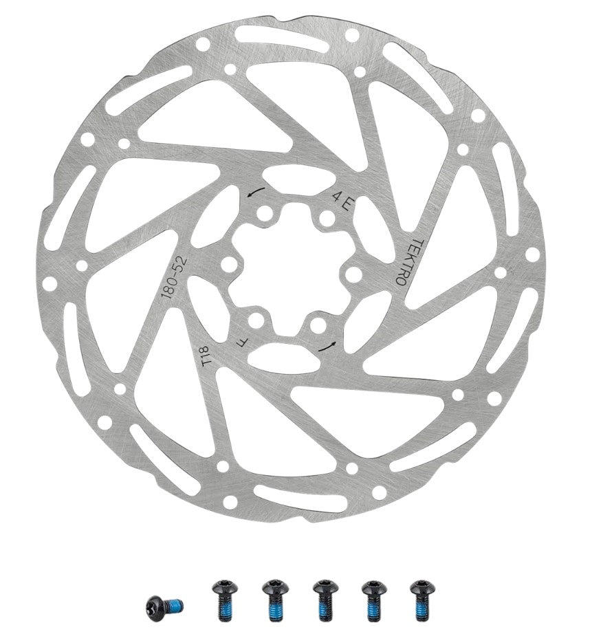 Tektro TR-52 6-Bolt Disc Brake Rotor 180mm with Mounting Bolts
