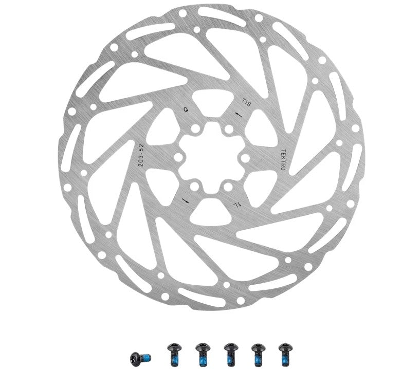 Tektro TR-52 6-bolt Bicycle Disc Brake Rotor 203mm with Mounting Bolts