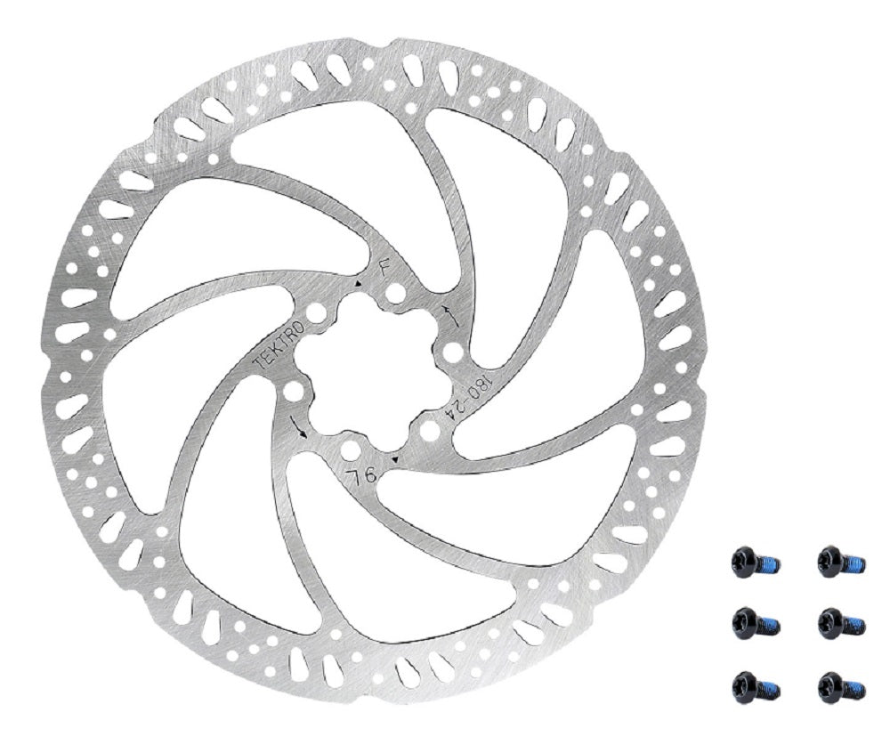 Tektro 6-bolt Bicycle Disc Brake Rotor 180mm with Mounting Bolts