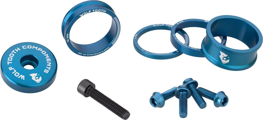 Wolf Tooth Bling Kit Headset Spacer Kit 3 5 10 15mm BLUE