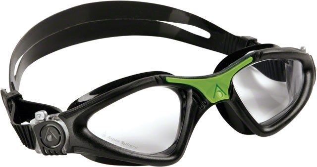 Aqua Sphere Kayenne Goggles Black Green w Clear Lens Quick Fit Swimming Anti-Fog