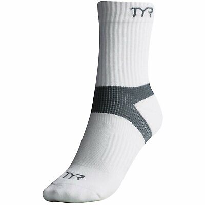 TYR All Elements Crew Cut Training Sock Cycling Running Socks White w/ Gray