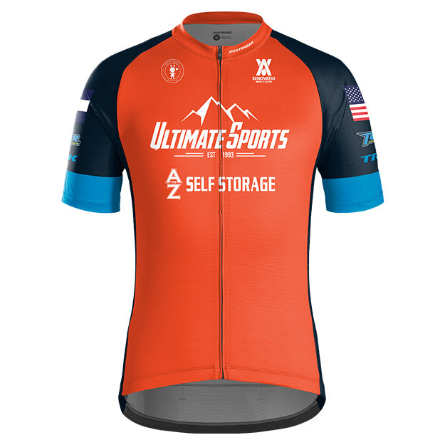 Ultimate Sports Team Cycling Jersey Orange/Blue Full-Zip, Semi-Fitted, Short-Sleeve